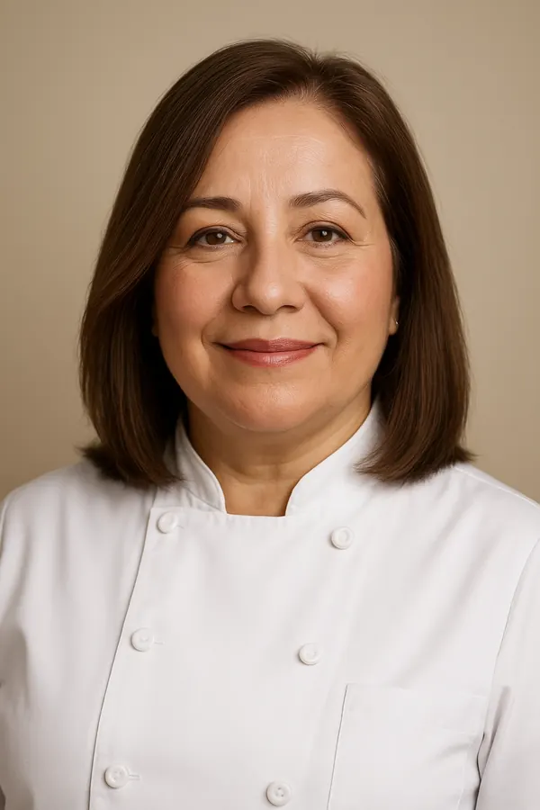 Doris, fundadora de Marquesina, con su chaqueta de cocina